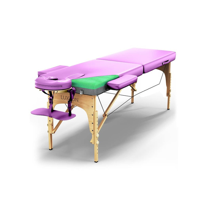 Масажний стіл Luxton Home Premium Foam - портативний, складний, з регулюванням висоти (183x68 см), для дому, салону, тату-майстрів, з аксесуарами та сумкою (Рожевий)