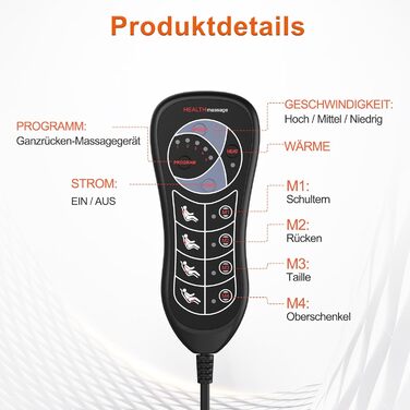 Масажна подушка з підігрівом та 8 вібраційних моторів для спини та шиї, для дому та офісу, чорна