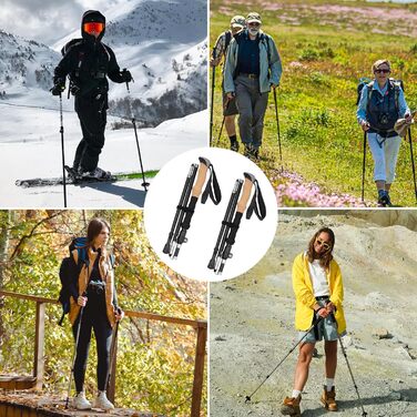 Складні трекінгові палиці для ходьби та трекінгу, телескопічні палиці для жінок та чоловіків, легкий алюміній, регулювання 115-135 см, ручки з корку, 4 гумові накладки