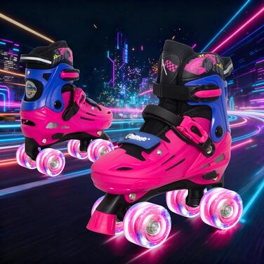 Роликові ковзани Nattork для дітей, регульовані, з LED, рожево-блакитні, розмір EU 37-41