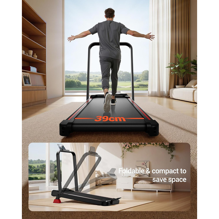 Lontek Walking Pad: Біговий килимок з нахилом 15% для дому з 2.5PS мотором та трійною амортизацією. Макс. навантаження 136 кг, чорний
