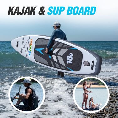 Надувний SUP Борд Zupapa 320/366см з аксесуарами | Stand Up Paddle Board з сидінням для каяка | Чорно-сірий-білий