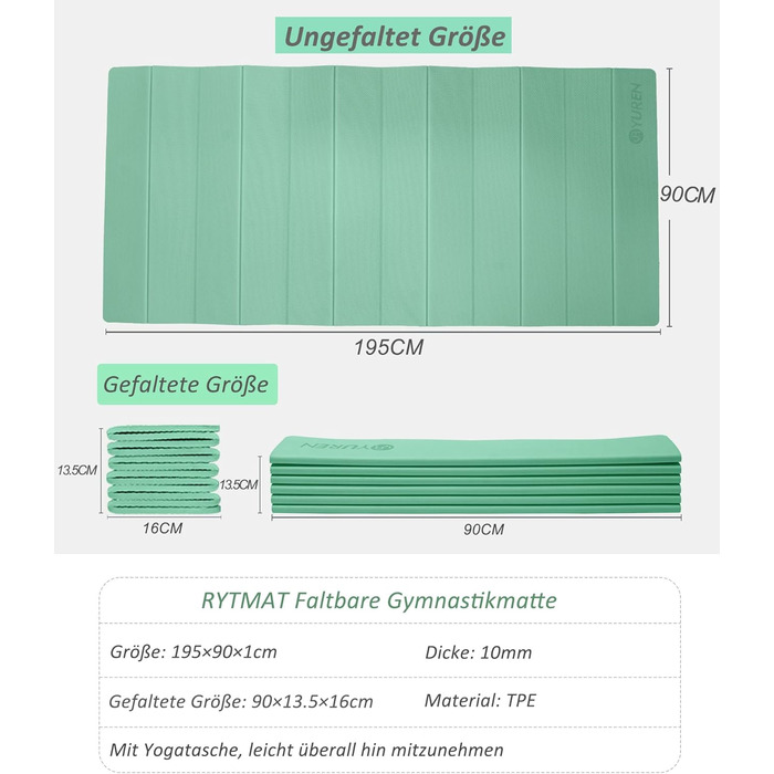 Йога мат RYTMAT XL 195x90 см, TPE, 10 мм - спортивний килимок для йоги, фітнесу, пілатесу