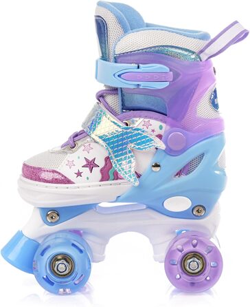 Дитячі ролики Kinder з LED-підсвіткою та регульованим розміром – ретро ролики для підлітків – багатокольорові диско ролики, рожево-фіолетові Quad Skates (30-33)