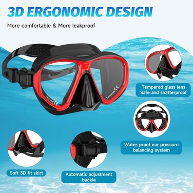 Набір для снорклінгу Findway для дорослих: маска, трубка, чорний/червоний