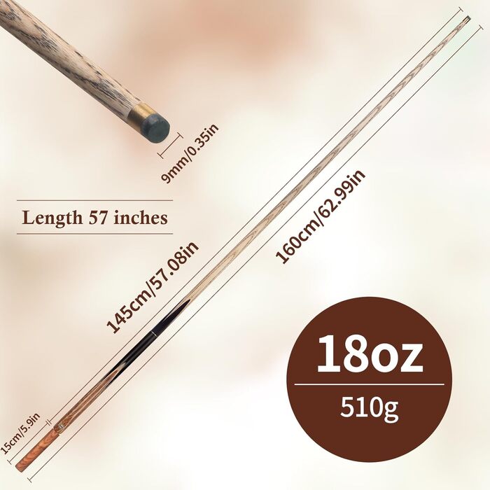 Кістьова кій для більярду Kmise 3/4: професійний більярдний кій з 4 фасками, 18/19 мм, вага 567.0 г, комплект з 2 подовжувачами, для дорослих