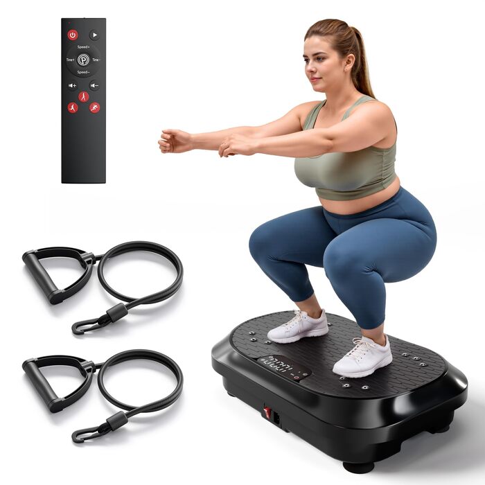 Вібраційна платформа для тренувань з Bluetooth-динаміками – 120 рівнів інтенсивності, для фітнесу вдома, лімфодренажу та формування тіла, чорна