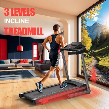 CharonFit T300: Складний біговий тренажер для дому з регулюванням нахилу до 12 км/год, 2.5 PS, вантажопідйомність 120 кг, сумісний з додатком, 2 роки гарантії, чорний