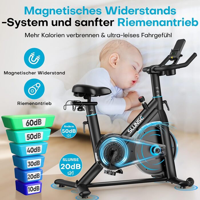 Hometrainer Neu SLUNSE 2025: велотренажер з магнітним опором, LCD-дисплеєм, підтримкою додатків та вагою до 180 кг (зелений/синій)