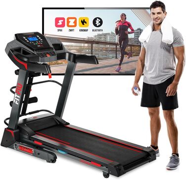 Біговий тренажер FITFIU Fitness MC-500 зі складною конструкцією, автоматичним нахилом, 18 км/год, пульсометром, Bluetooth та підключенням до додатків (Kinomap, Spax, Zwift), площа бігового полотна 41x123 см, максимальне навантаження 120 кг