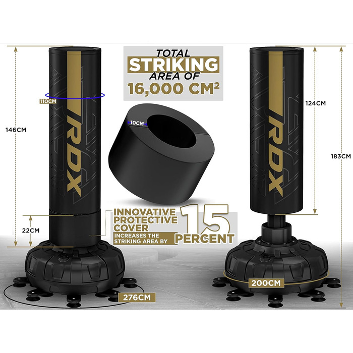 RDX 6FT 150 кг стоячий боксерський мішок для дорослих з тренувальними рукавичками та чохлом, XXL, для ММА, кікбоксингу, муай-тай, бойових мистецтв, з вакуумною основою