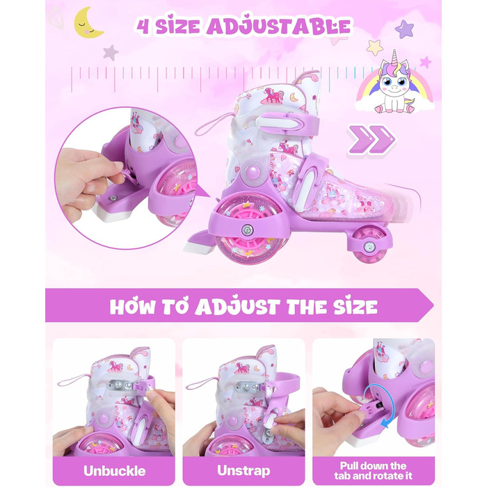 Ролики для дітей регульовані, рожеві, 24-31 розмір, для дівчаток, для занять в приміщенні та на вулиці, S(EU 28-31)