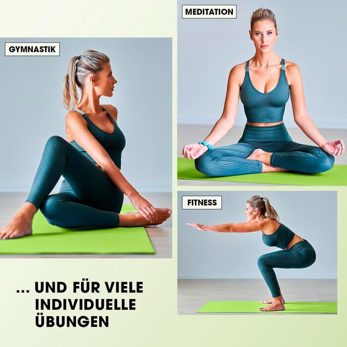 Фітнес килимок DoYourFitness: неслизький, 183x61 см або XXL 190x100 см, 0,8-2 см товщина. Захист суглобів, для йоги та фітнесу, підходить для початківців та професіоналів, для використання в приміщенні та на вулиці. Зелений.