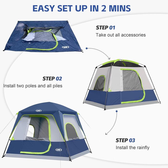 Намет кемпінговий Campingzelt для 4-8 осіб, водонепроникний з тентом, темно-синій 240x210x180 см для кемпінгу, туризму та трекінгу