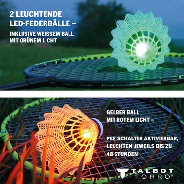 Набір для бадмінтону Talbot Torro Magic Night: 2 ракетки, 2 світлодіодні волани для гри вночі, у якісній сумці