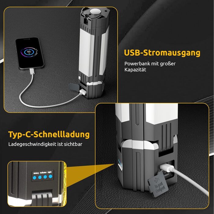 Тeleskopна кемпінгова лампа: LED-ліхтар з 5 режимами освітлення, магнітна, складна, для кемпінгу, походу, надзвичайних ситуацій (чорний)