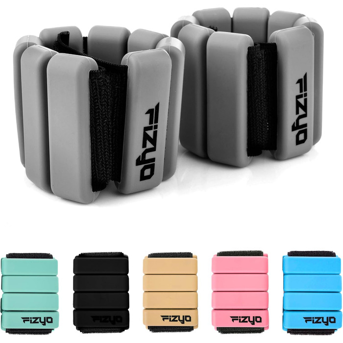 Регульовані вантажі на зап'ястя Fizyo – комплект з 2 шт. Міцні та портативні вантажі для зап'ястя та щиколоток для йоги, танців, балету, пілатесу, кардіо, аеробіки, ходьби (Сірий, 2x225г)