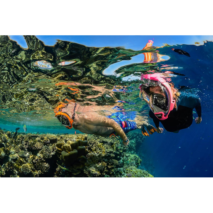 Маска для снорклінгу OCEAN REEF Aria QR з трубкою - повна маска, рожевий колір (S/M)