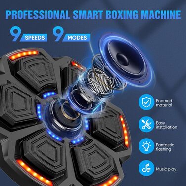 Музична боксерська машина з LED-підсвіткою та Bluetooth, для дорослих та дітей, чорна