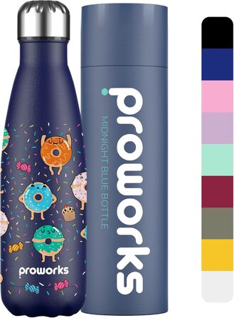 Термос Proworks з нержавіючої сталі 1 л, вакуумна ізольована пляшка для води, зберігає 24 год холод і 12 год тепло, для спорту, велоспорту, йоги, кемпінгу, синя Donut-Streusel