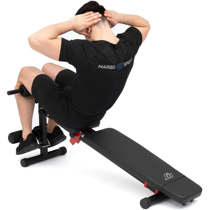 Універсальна регульована тренувальна лава Marbo Sport MH-L111 2.0 з бенкюрлером, чорна-червона, вироблено в ЄС
