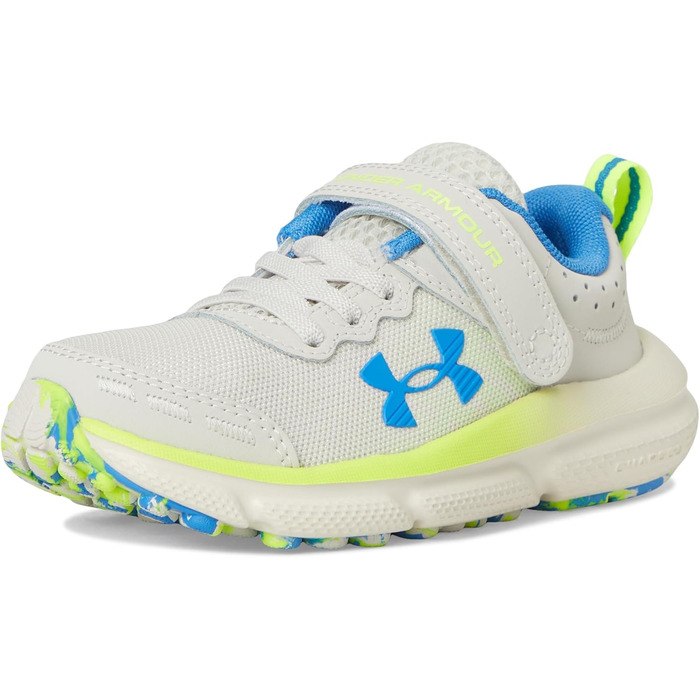 Дитячі кросівки Under Armour Assert 10 для хлопчиків, Pre School, чорно-білі, розмір 10.5 Toddler (110 Summit White High Vis Gelb Blau Atlantis)