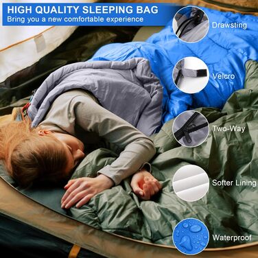 Сплячий мішок 3-4 сезони - 220 x 85 см, водонепроникний, легкий, для кемпінгу та подорожей