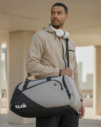 Спортивна сумка Tolaccea 47L з відділенням для взуття та мокрих речей - рюкзак, сумка для подорожей, фітнесу, тренувань (Сірий)