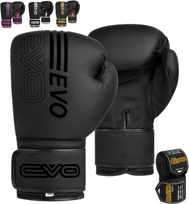 Боксерські рукавички EVO Fitness для чоловіків та жінок, MMA, Муай Тай, бокс, кікбоксинг, спаринг, тренування, 12 OZ, чорний колір, з набором рожевих бандажів