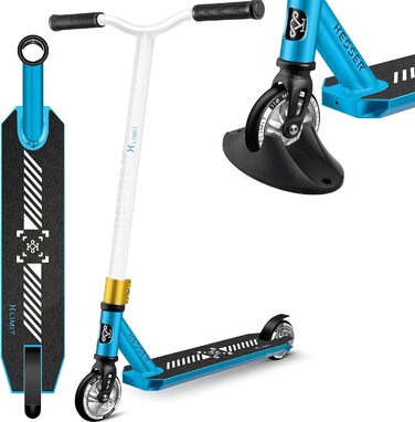Трюковий самокат KESSER X-Limit-Pro 360° з підніжкою, підшипники ABEC 9, 110 мм PU колеса, для дітей і дорослих, Petrol Blue/White
