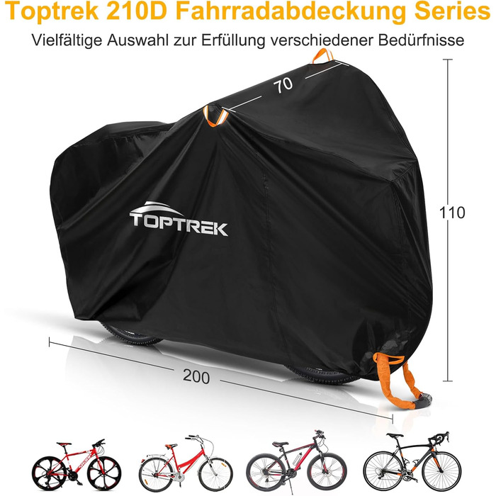 Водонепроникний чохол для велосипеда Toptrek 210D Oxford, 200 x 110 x 70 см, з кільцями для замка, захист від сонця, міцний, з сумкою