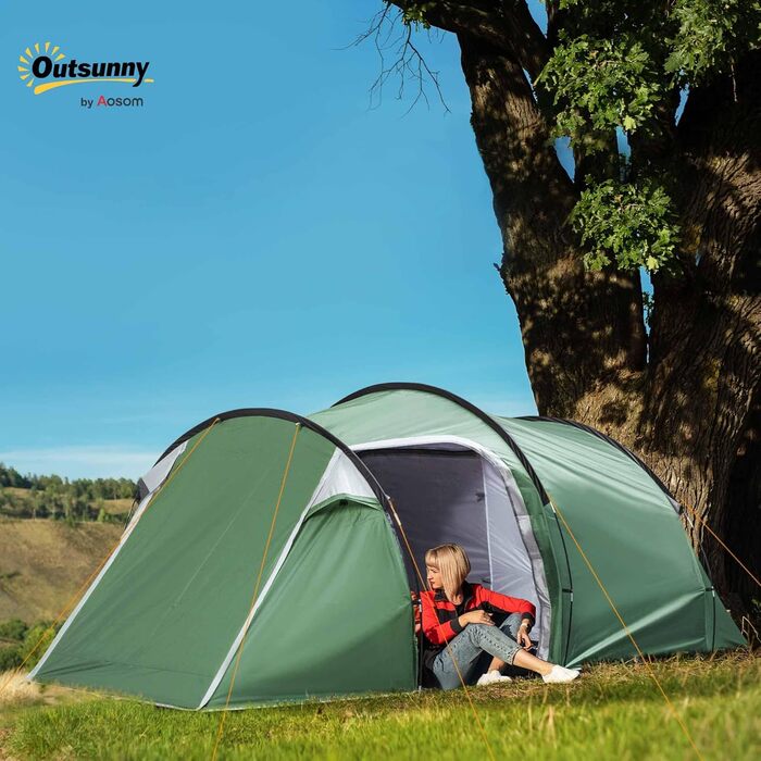 Намет туристичний Outsunny для 2-3 осіб, 426x206x154 см, зелений, з штормовками