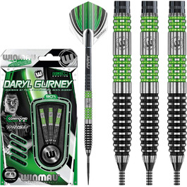 Дротики WINMAU Daryl Gurney 24 г, професійні, вольфрамові, стальні, набір з оперенням і хвостовиками