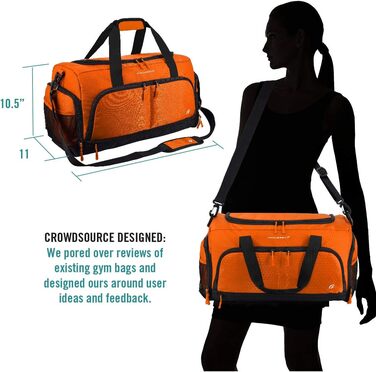 Спортивна сумка FocusGear Ultimate Gym Bag 2.0, водостійка, 10 відділень, міцна, для подорожей і тренажерного залу, зелена, 29,8×26,7×50,8 см (Medium 20'), помаранчева
