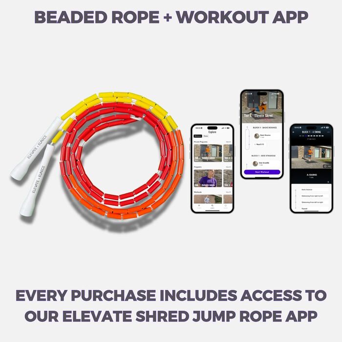 Стрибкове канат Elevate Rope Professionelles Perlen - 3м, регульований, якісні намистини та полішнур - для фрістайлу, кардіо та трюків. Підходить для всіх рівнів, для використання в приміщенні та на вулиці (червоний/помаранчевий/жовтий/білий)