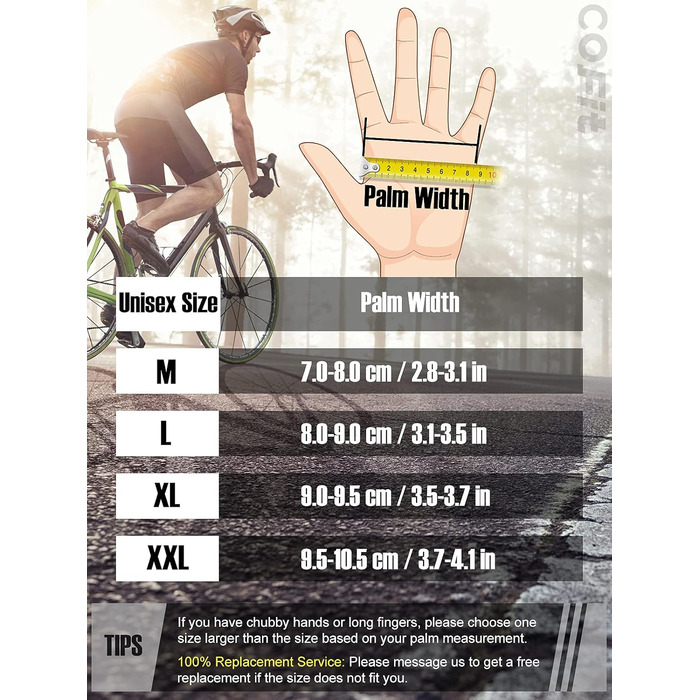 Велосипедні рукавички COFIT з повним пальцем з підтримкою сенсорного екрану для чоловіків та жінок – дихаючі, амортизуючі рукавички для велосипеда з гелевою підкладкою та неслизьким зчепленням для MTB та шосе 7. Повністю пальцеві, світло-блакитні, розмір 