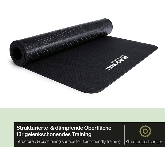 Фітнес-мат BLACKROLL® MAT 65x185 см, нековзкий килимок для йоги, пілатесу та тренувань, структурована поверхня, амортизація, чорний, вироблено в Німеччині