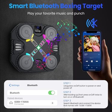 Дитяча боксерська машина з підсвіткою та музикою, Bluetooth, 5 швидкостей, 2 режими тренування, LED, чорна