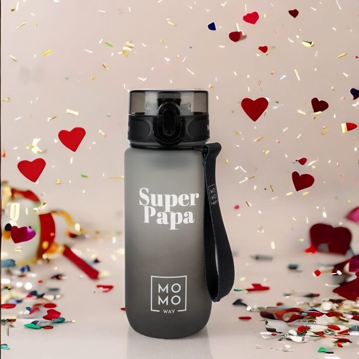 Пляшка для води MOMO WAY Super Papa 600 мл з тритану з контейнером для фруктів, без BPA, подарунок для тата, з кришкою на 1 клік, багаторазова