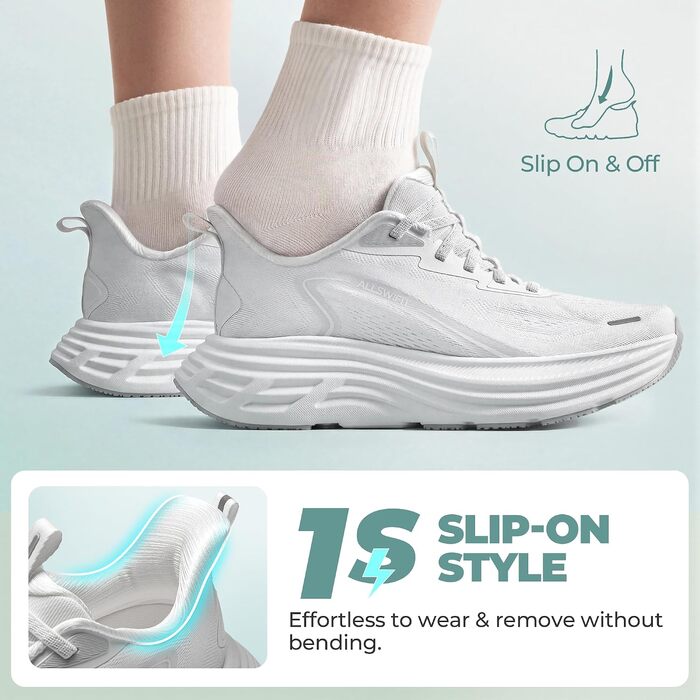 Жіночі спортивні кросівки ALLSWIFIT Slip-On: білі, комфортні, з амортизацією для фітнесу, тенісу та повсякденного носіння (р. 41.5)