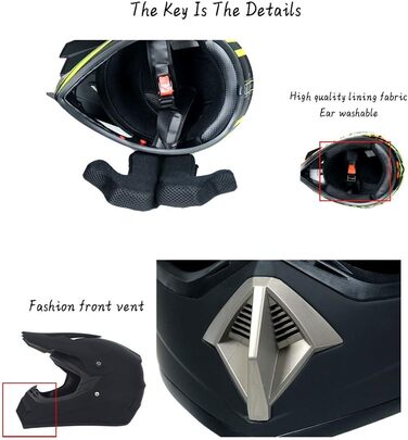 Унісекс Мотокрос-шолом з маскою, окулярами та рукавичками, для дітей та підлітків, ендуро, оф-роуд, мотоцикл, MTB, ATV, BMX, Quad, чорний, сертифікат D.O.T, розмір L (56-57 см)