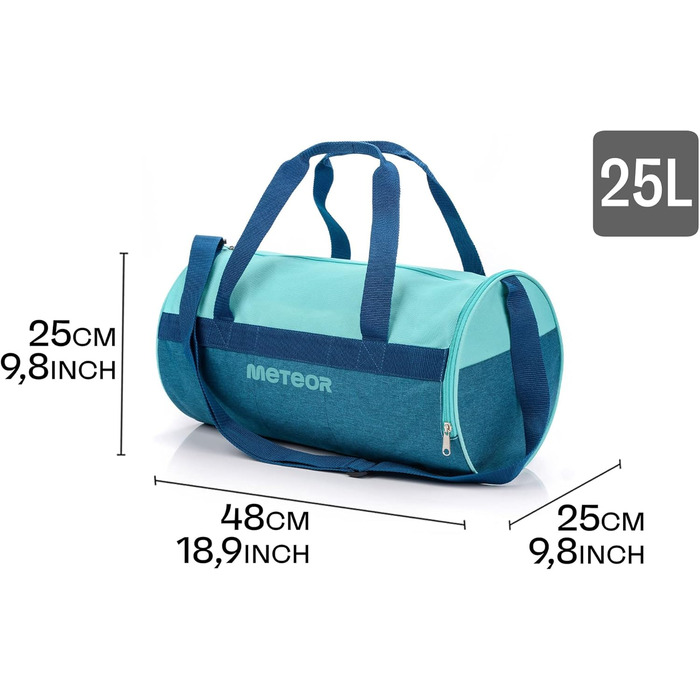Спортивна сумка Meteor 25L для дітей та дорослих: пляжна, для тренувань, подорожей, школи (блакитний/м'ятний)