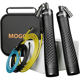 Набір скакалок з вагами, 3 скакалки з ПВХ, 299,7 см, неслизькі ручки з швидким закриттям, сумка для перенесення, чорний (чорний)