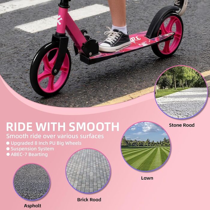 Самокат FREEDARE Cityroller для дітей та дорослих, складаний, колеса 200 мм, до 100 кг, рожевий