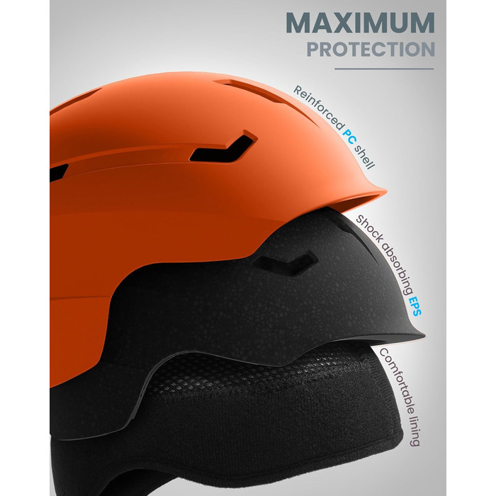 Гірськолижний шолом OutdoorMaster з маскою для дорослих, 12 вентиляційних отворів, матовий помаранчевий, розмір L (58-61 см), для лиж і сноуборду, унісекс