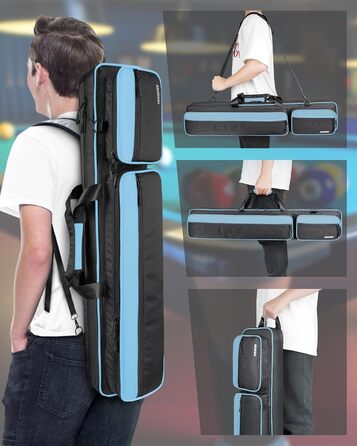 Чохол для більярдних київ: містка, м'яка та міцна сумка на 4 киї, з регульованими ременями (аквамарин/чорний)