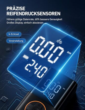 AstroAI Бездротова електрична повітряна помпа, портативна акумуляторна помпа для велосипеда з LED-ліхтариком, для велосипеда, електробіка, авто, мотоцикла, м'ячів (чорний)
