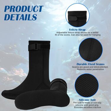 AOOSA Неопренові рукавички та шкарпетки для плавання, унісекс, 3 мм, чорні, M. Захист від ковзання, для дайвінгу, серфінгу, снорклінгу