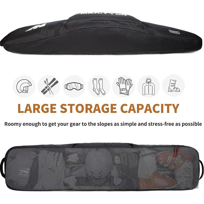 Чохол для сноуборду Gepolsterte: ідеальний для подорожей літаком, вміщує сноуборд, окуляри, рукавички, лижі, підходить для відпочинку на природі, кемпінгу. Розміри: 155 см та 165 см. Чорний, 165 см