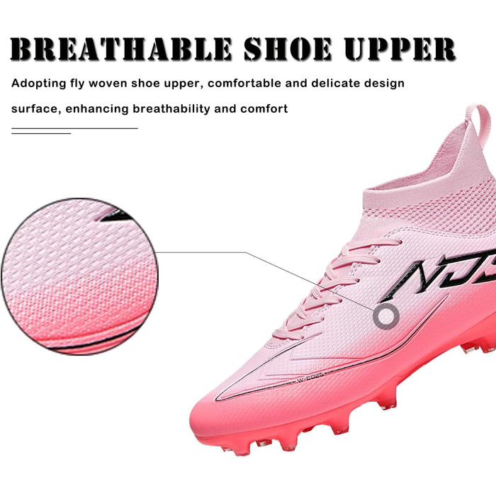 Чоловічі футбольні бутси для юніорів, бутси для тренувань, високі, шиповані, професійні, для змагань, outdoor, штучний газон, унісекс, рожеві, 43 EU